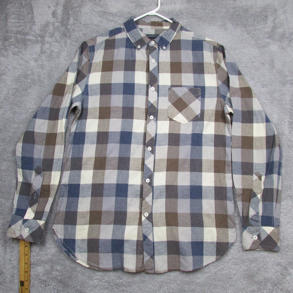 Goodale Shirt Mens Medium Blue Plaid Long Sleeve Button Front Casual Woven Top